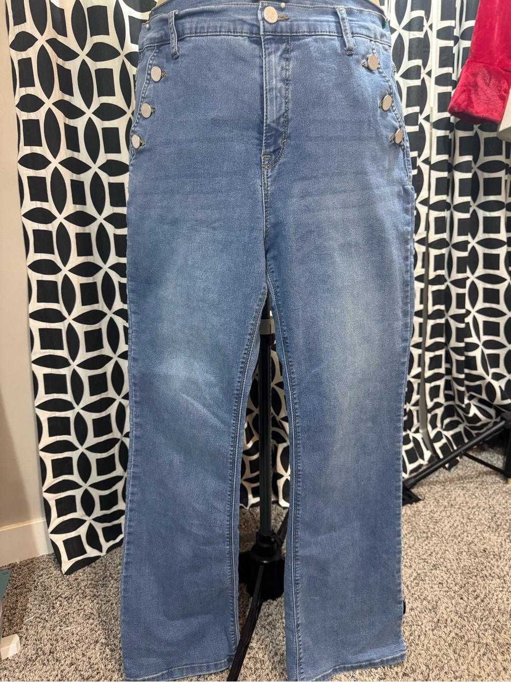 Women’s Light Blue High-Rise Button Detail Jeans